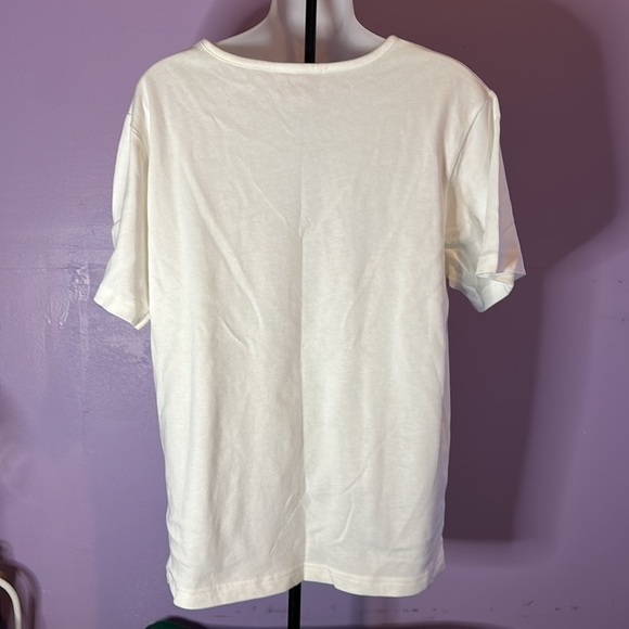 Quacker Factory White Short Sleeve Rhinestone Embellishments Top Size Large - Picture 3 of 4